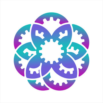 Abstract Purple and Blue Gear Flower Logo Icon