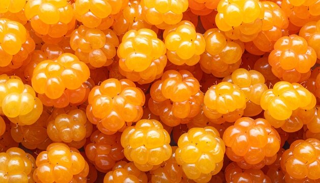 Fresh Ripe Cloudberries Background - Macro Shot of Arctic Gold Wild Berries
