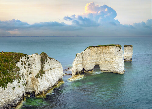 Mesmerizing sea stacks, stumps and cliffs of Old Harry Rocks, Isle of Purbeck, Jurassic Coast, Dorset, England