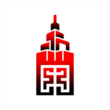 Red and Black Modern Skyscraper Logo Icon