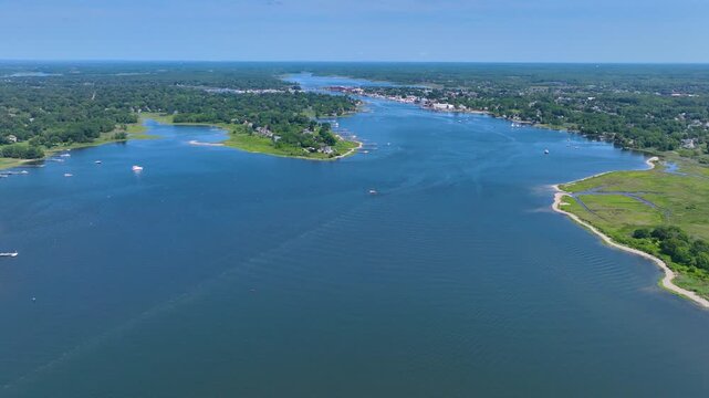 Warren coastal town aerial view at Barrington River, town of Warren, Rhode Island RI, USA. 