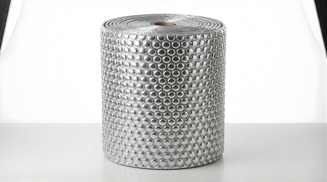 A roll of metallic silver reflective bubble insulation material for construction