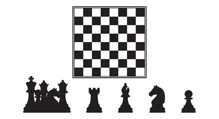 Chessboard And Pieces In Black Silhouette squares © MdMosharef