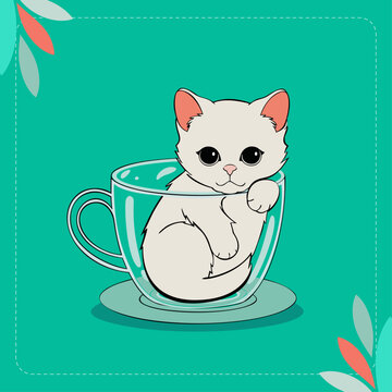 kitten curled Inside a transparent coffee cup