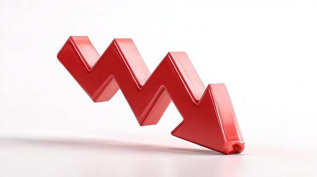 Red 3D zigzag downward arrow indicating financial decline with downward