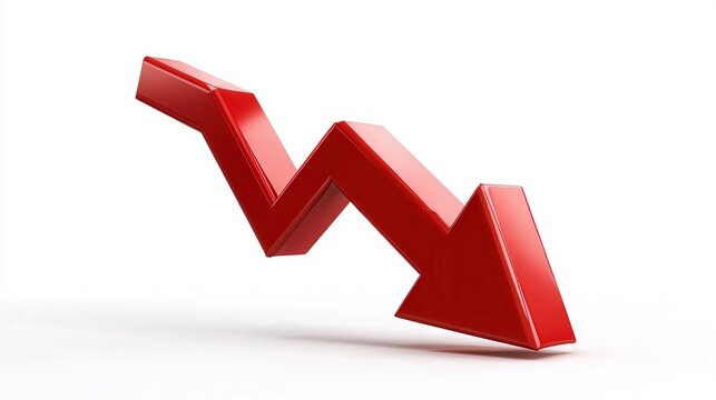 Minimalist red 3D zigzag downward arrow financial concept with downward