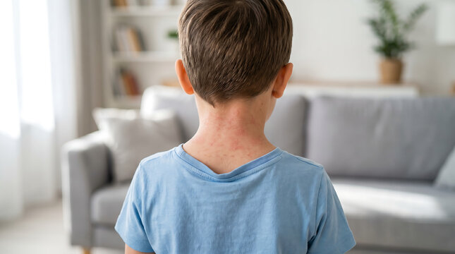 Child with red rash and eczema on arms, showing allergic skin irritation, atopic dermatitis, itchy sensitive skin and pediatric dermatology treatment concept.