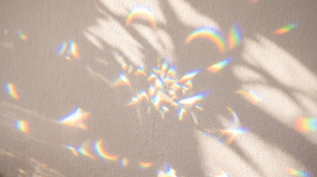 Prism Light Fractals Cast on Empty Wall Background