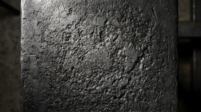 Dark textured metal surface of an old industrial anvil closeup
