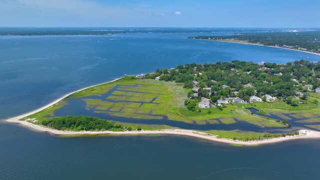 Adams Point and Rumstick Point aerial view at Narragansett Bay in town of Barrington, Rhode Island RI, USA. 