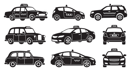 Assorted Taxi Car Silhouettes On White Background Vector Illustration Silhouette © MdMosharef