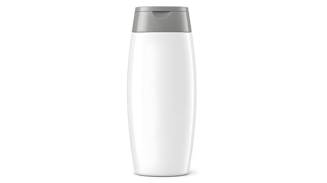 Simple white shampoo bottle with a gray fliptop cap on a clean white background