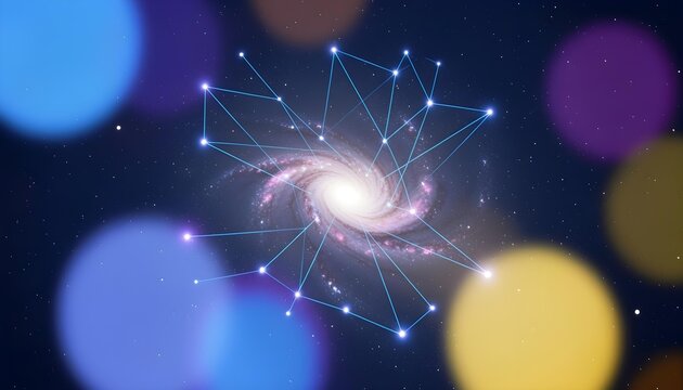 Abstract galaxy network visualization with glowing nodes and connecting lines