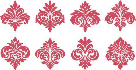 Elegant collection of decorative floral fleur de lis designs in pink isolated on transparent background © Marium