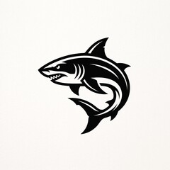 Fototapeta premium Bold black and white illustration of a fierce jumping shark