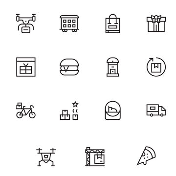 Delivery including 15 regular line illustrations and Scalable Icons for Cross-Platform Interfaces