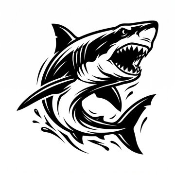 Aggressive great white shark illustration featuring bold black ink lines