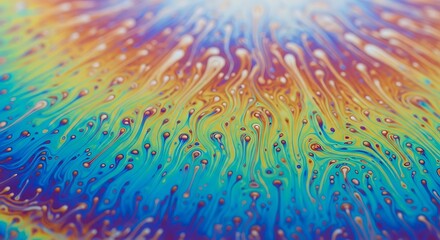 Obraz premium Vibrant colorful soap bubble solution, rainbow hues, swirling patterns, abstract background texture