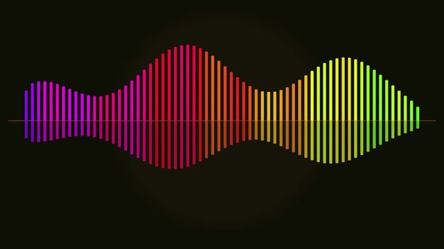 Vibrant Digital Audio Equalizer Displaying Dynamic Sound Waves with Colorful Spectrum Bars on a Dark Background for Modern Music Technology Concepts and Visualizations