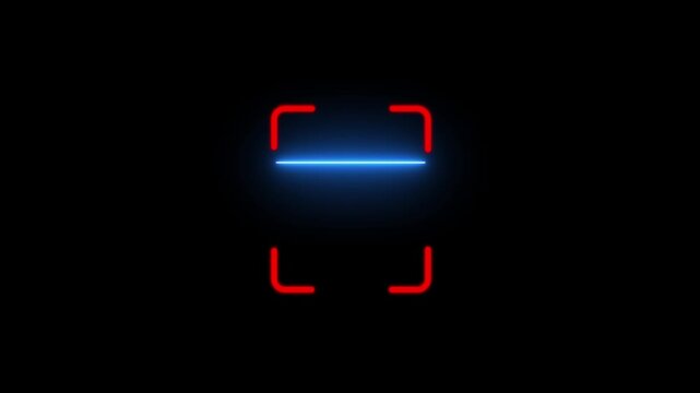 Digital scanner icon. animation glows with neon shine effect in smooth motion. corner brackets on a black background Scanning icon animation with minimal lines Motion Graphics.