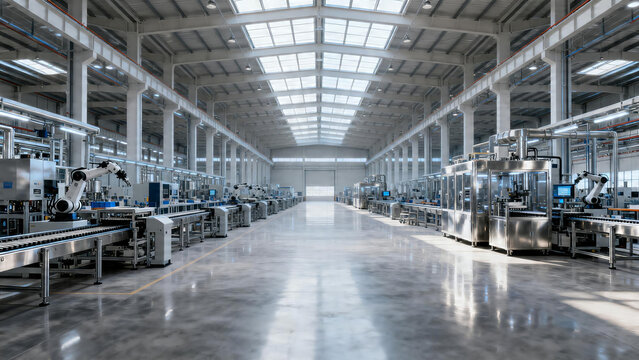 Clean Automated Smart Factory Interior Without Workers