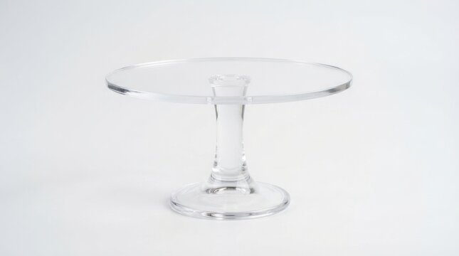 Empty glass cake stand isolated on white background for food photography and display