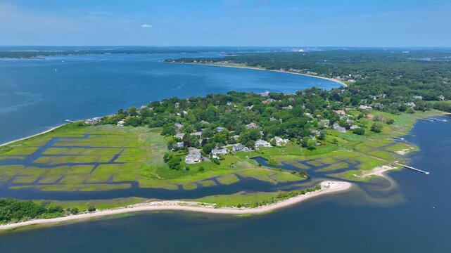 Rumstick Point aerial view between Barrington River and Narragansett Bay in town of Barrington, Rhode Island RI, USA. 