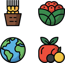 Fototapeta premium Vector illustration of organic produce and global food icons with vegetable