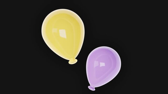 Yellow and purple balloons on black background. 3d rendering