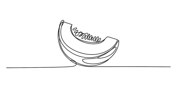 Continuous one line drawing of a slice of melon fruit