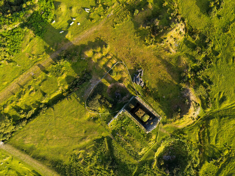 Old tin mine on bodmin moor from the air cornwall uk 