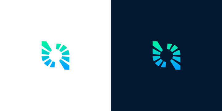 Modern abstract geometric logo design for technology and innovation, vibrant gradient blue and green