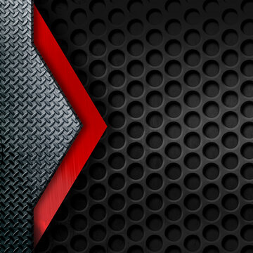 Industrial Diamond Plate and Perforated Metal Background with Red V Line