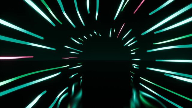Neon teal and pink lines on black background. 3d rendering