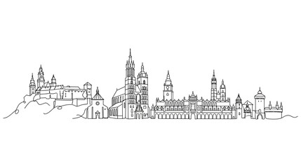 Fototapeta premium Cityscape Skyline Drawing of Historic Buildings