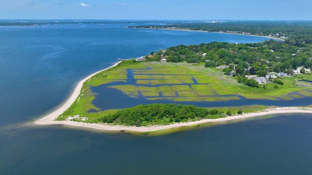 Rumstick Point aerial view between Barrington River and Narragansett Bay in town of Barrington, Rhode Island RI, USA. 