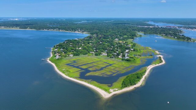 Rumstick Point aerial view between Barrington River and Narragansett Bay in town of Barrington, Rhode Island RI, USA. 
