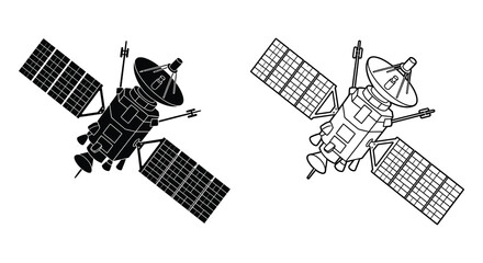 Space Satellite Illustration With Solar Panels Black And White Silhouette © MDALTUFHOSAIN