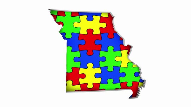 Missouri MO State Map Autism Puzzle Pieces Awareness Autistic Symbol Spectrum 3d Animation