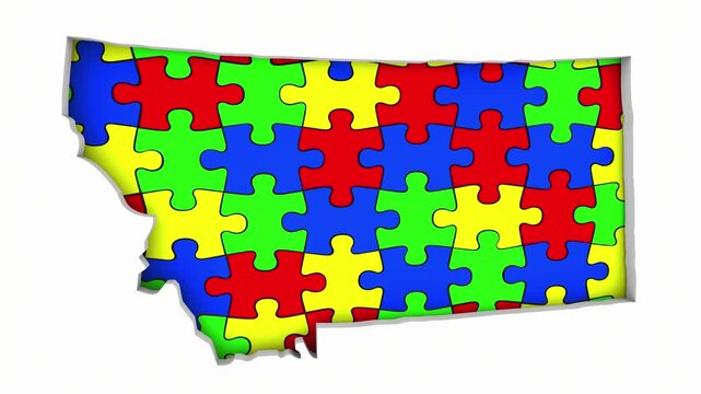 Montana MT State Map Autism Puzzle Pieces Awareness Autistic Symbol Spectrum 3d Animation
