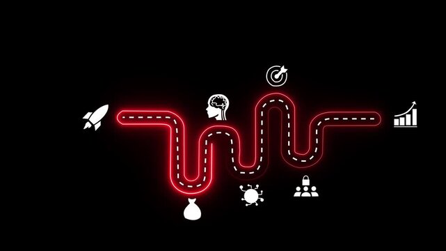 MR business development roadmap with icons for startup launch and market goals growth success