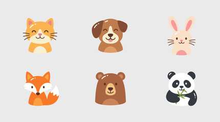Fototapeta premium Cute cartoon animal icons set