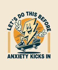 Naklejka premium Cartoon lightning bolt character Vintage retro t-shirt design