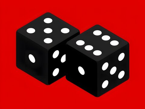 Two black dice for gaming and luck concept, flat vector illustration