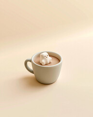 Fototapeta premium Aesthetic 3D Render of a Cozy Halloween Coffee Mug with Marshmallow Ghost 