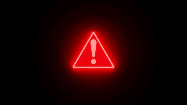Bright red triangle glows against pitch black background