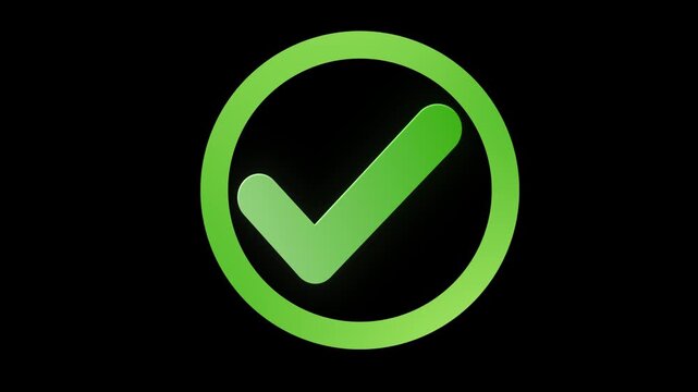 Animated green check mark inside circular outline on transparent background for approval and success overlay