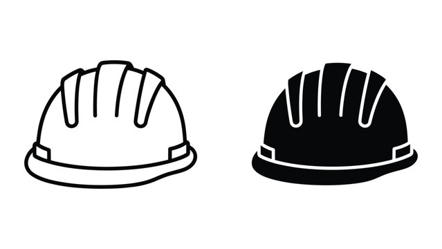 Construction hard hat icon set, safety helmet vector illustration, worker head protection sign, industrial equipment symbol