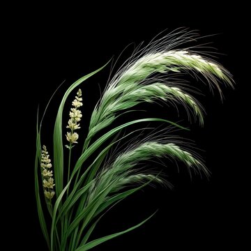 Graceful grasses sway softly against a stark black background