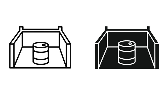 Oil drum inside a secondary containment berm icon, hazardous material storage area, chemical spill prevention, industrial safety equipment, vector illustration